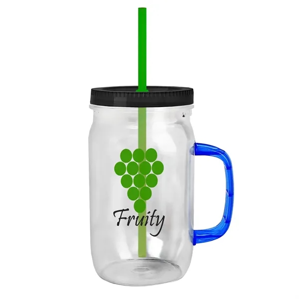 27 oz Mason Jar with Handle, straw and screw-on lid. Measurements... from ASI 40480 Koozie Group