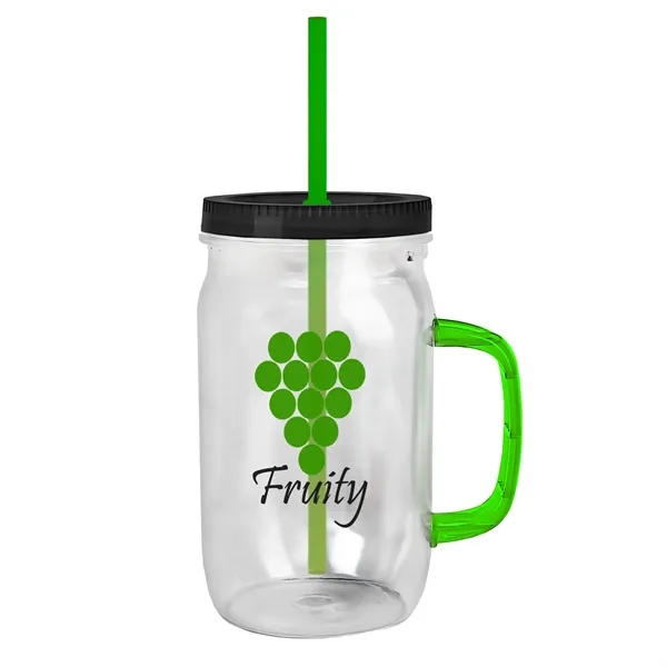 27 oz Mason Jar with Handle, straw and screw-on lid. Measurements... from ASI 40480 Koozie Group