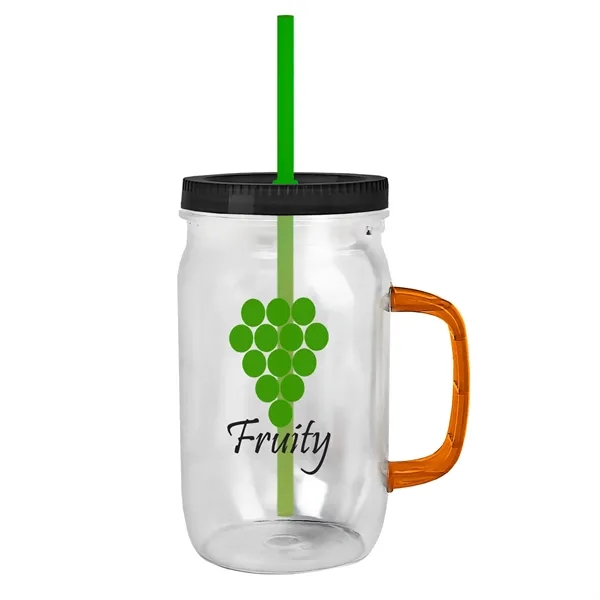 27 oz Mason Jar with Handle, straw and screw-on lid. Measurements... from ASI 40480 Koozie Group