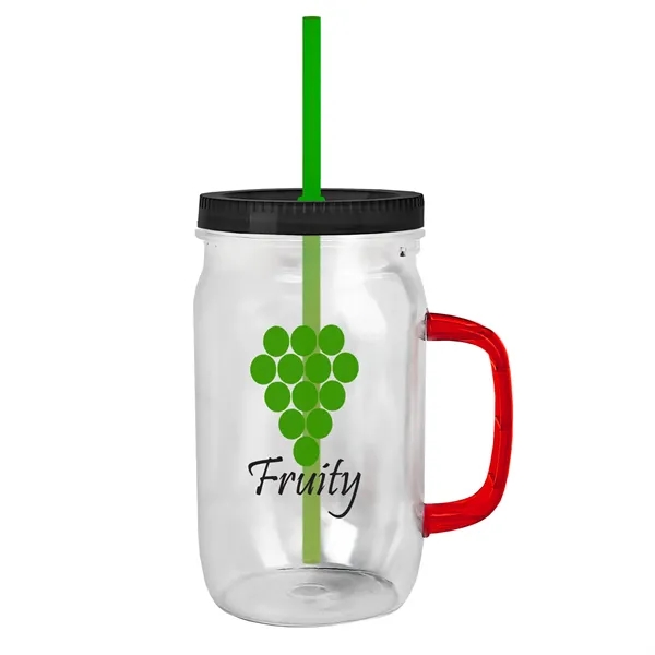 27 oz Mason Jar with Handle, straw and screw-on lid. Measurements... from ASI 40480 Koozie Group
