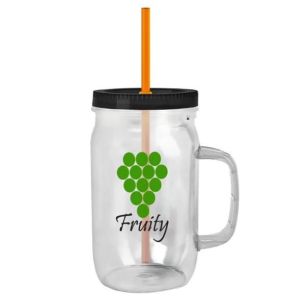 27 oz Mason Jar with Handle, straw and screw-on lid. Measurements... from ASI 40480 Koozie Group