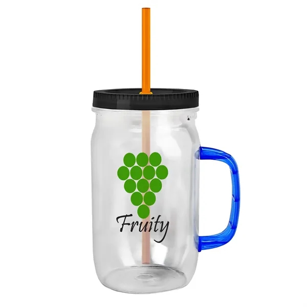 27 oz Mason Jar with Handle, straw and screw-on lid. Measurements... from ASI 40480 Koozie Group