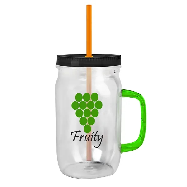27 oz Mason Jar with Handle, straw and screw-on lid. Measurements... from ASI 40480 Koozie Group