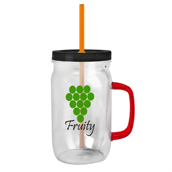 27 oz Mason Jar with Handle, straw and screw-on lid. Measurements... from ASI 40480 Koozie Group