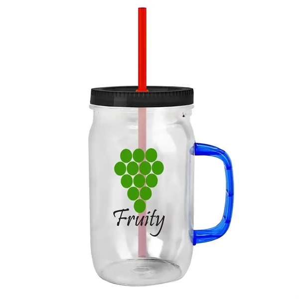 27 oz Mason Jar with Handle, straw and screw-on lid. Measurements... from ASI 40480 Koozie Group