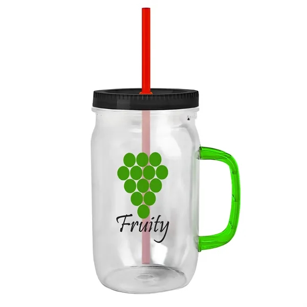 27 oz Mason Jar with Handle, straw and screw-on lid. Measurements... from ASI 40480 Koozie Group