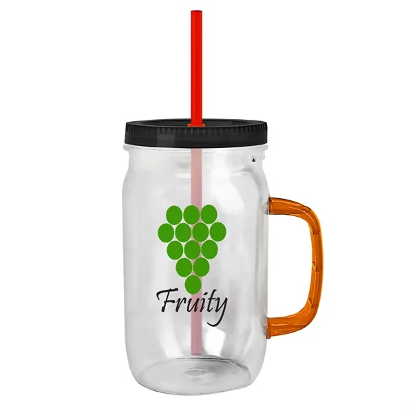 27 oz Mason Jar with Handle, straw and screw-on lid. Measurements... from ASI 40480 Koozie Group