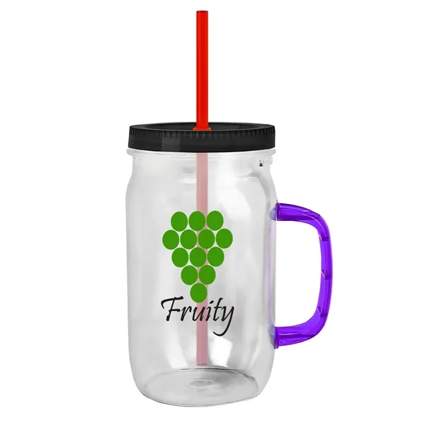27 oz Mason Jar with Handle, straw and screw-on lid. Measurements... from ASI 40480 Koozie Group