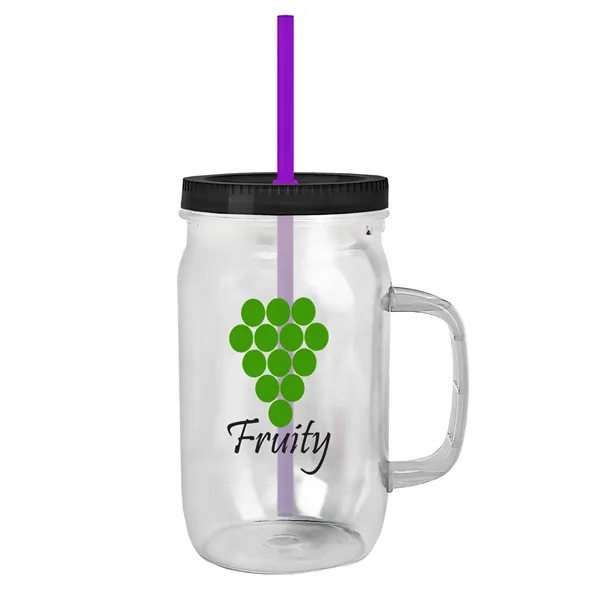 27 oz Mason Jar with Handle, straw and screw-on lid. Measurements... from ASI 40480 Koozie Group