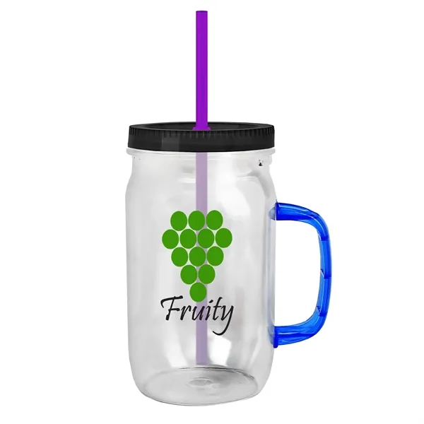 27 oz Mason Jar with Handle, straw and screw-on lid. Measurements... from ASI 40480 Koozie Group