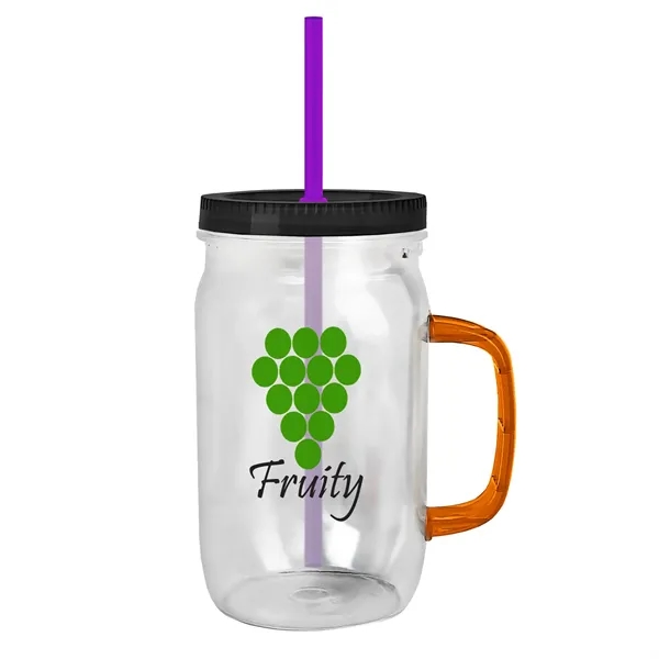 27 oz Mason Jar with Handle, straw and screw-on lid. Measurements... from ASI 40480 Koozie Group