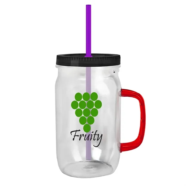 27 oz Mason Jar with Handle, straw and screw-on lid. Measurements... from ASI 40480 Koozie Group