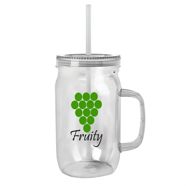 27 oz Mason Jar with Handle, straw and screw-on lid. Measurements... from ASI 40480 Koozie Group