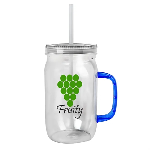 27 oz Mason Jar with Handle, straw and screw-on lid. Measurements... from ASI 40480 Koozie Group