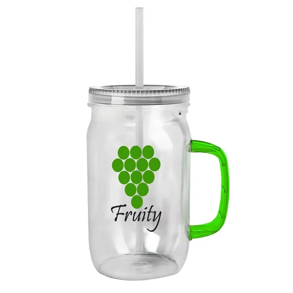 27 oz Mason Jar with Handle, straw and screw-on lid. Measurements... from ASI 40480 Koozie Group