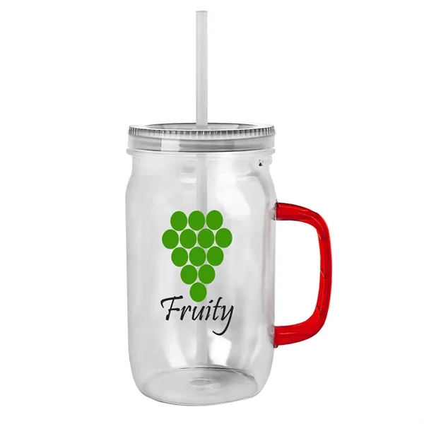 27 oz Mason Jar with Handle, straw and screw-on lid. Measurements... from ASI 40480 Koozie Group
