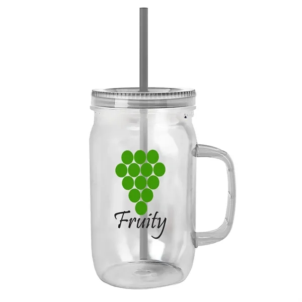 27 oz Mason Jar with Handle, straw and screw-on lid. Measurements... from ASI 40480 Koozie Group