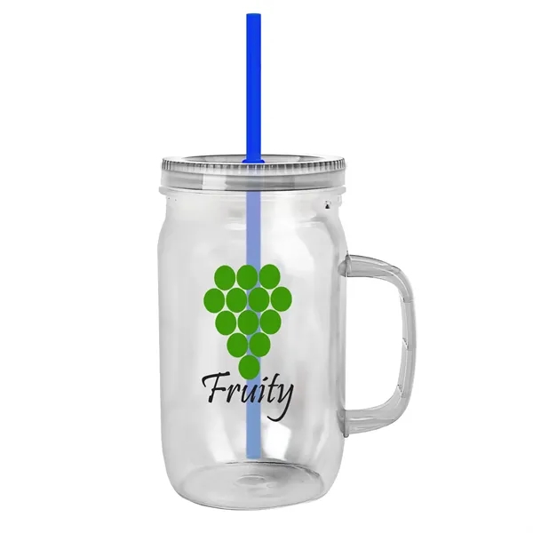 27 oz Mason Jar with Handle, straw and screw-on lid. Measurements... from ASI 40480 Koozie Group