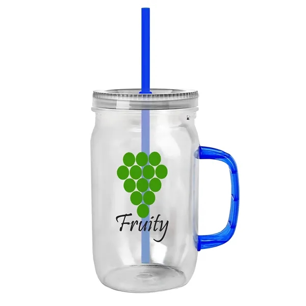27 oz Mason Jar with Handle, straw and screw-on lid. Measurements... from ASI 40480 Koozie Group