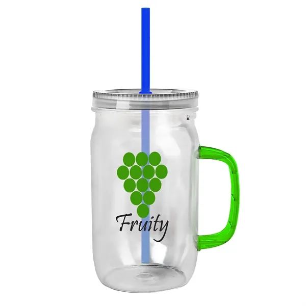 27 oz Mason Jar with Handle, straw and screw-on lid. Measurements... from ASI 40480 Koozie Group