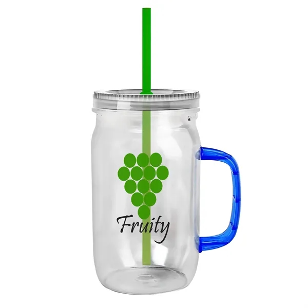 27 oz Mason Jar with Handle, straw and screw-on lid. Measurements... from ASI 40480 Koozie Group