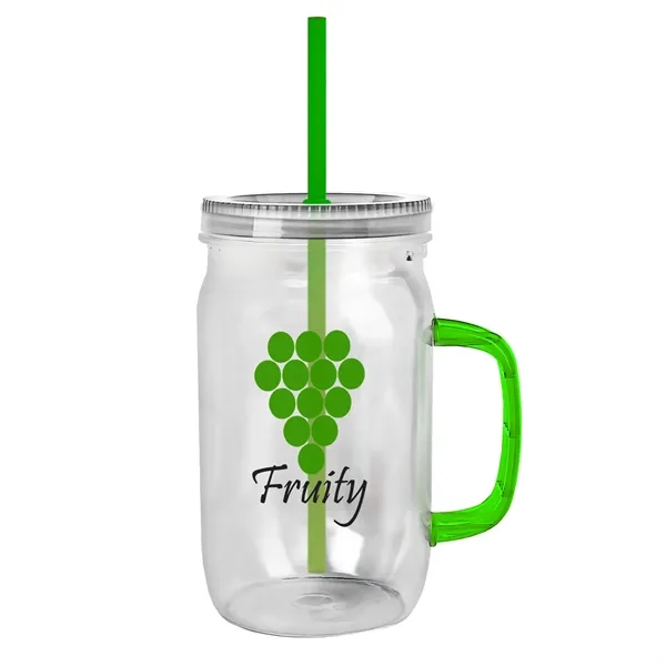 27 oz Mason Jar with Handle, straw and screw-on lid. Measurements... from ASI 40480 Koozie Group