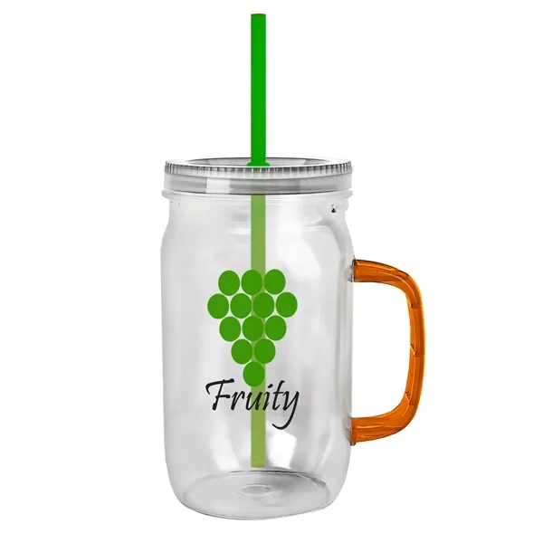 27 oz Mason Jar with Handle, straw and screw-on lid. Measurements... from ASI 40480 Koozie Group