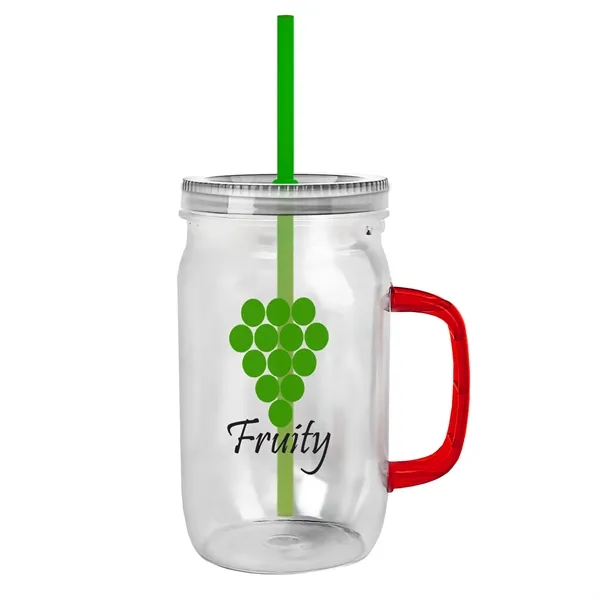27 oz Mason Jar with Handle, straw and screw-on lid. Measurements... from ASI 40480 Koozie Group