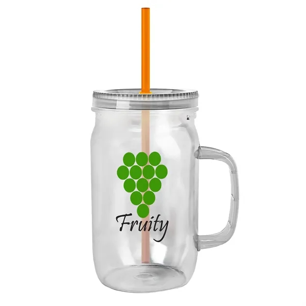 27 oz Mason Jar with Handle, straw and screw-on lid. Measurements... from ASI 40480 Koozie Group