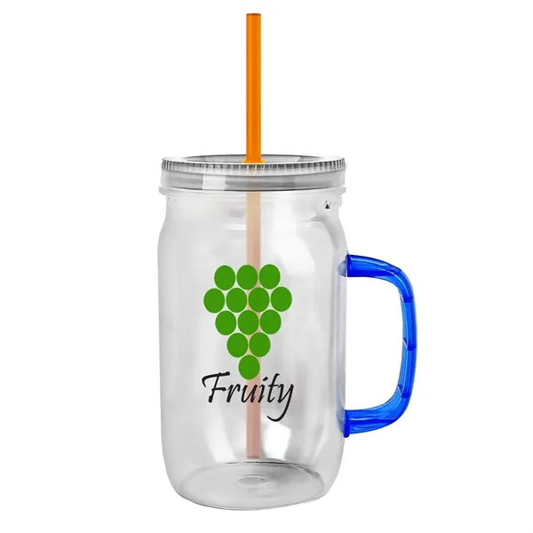 27 oz Mason Jar with Handle, straw and screw-on lid. Measurements... from ASI 40480 Koozie Group
