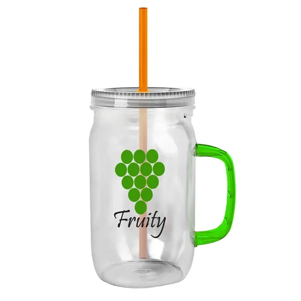 27 oz Mason Jar with Handle, straw and screw-on lid. Measurements... from ASI 40480 Koozie Group