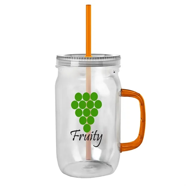 27 oz Mason Jar with Handle, straw and screw-on lid. Measurements... from ASI 40480 Koozie Group