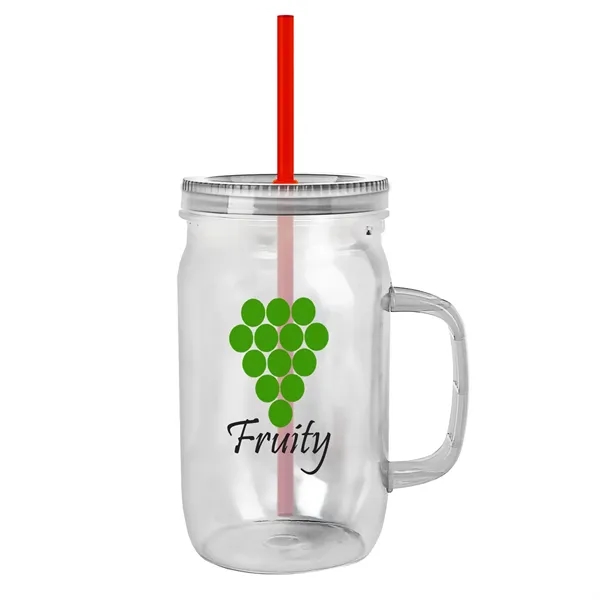 27 oz Mason Jar with Handle, straw and screw-on lid. Measurements... from ASI 40480 Koozie Group