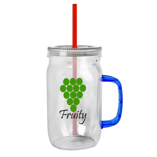 27 oz Mason Jar with Handle, straw and screw-on lid. Measurements... from ASI 40480 Koozie Group