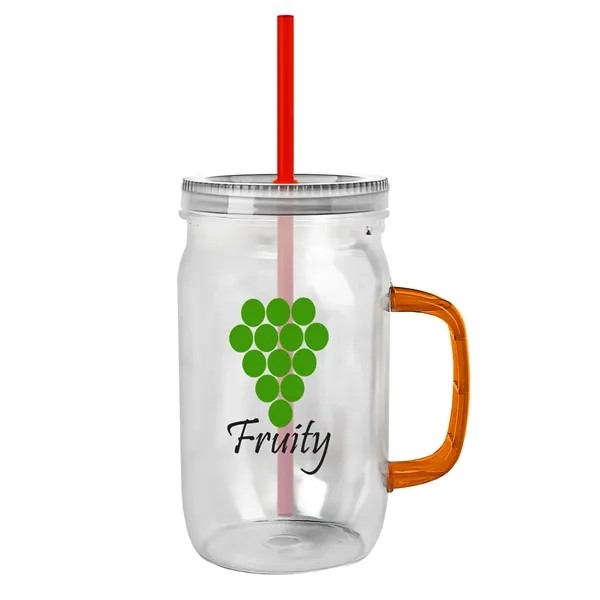 27 oz Mason Jar with Handle, straw and screw-on lid. Measurements... from ASI 40480 Koozie Group