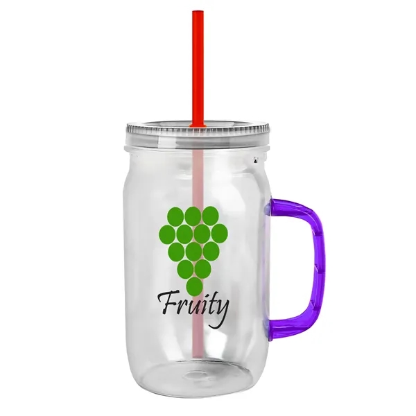 27 oz Mason Jar with Handle, straw and screw-on lid. Measurements... from ASI 40480 Koozie Group