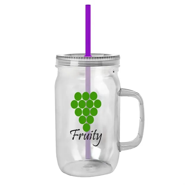 27 oz Mason Jar with Handle, straw and screw-on lid. Measurements... from ASI 40480 Koozie Group