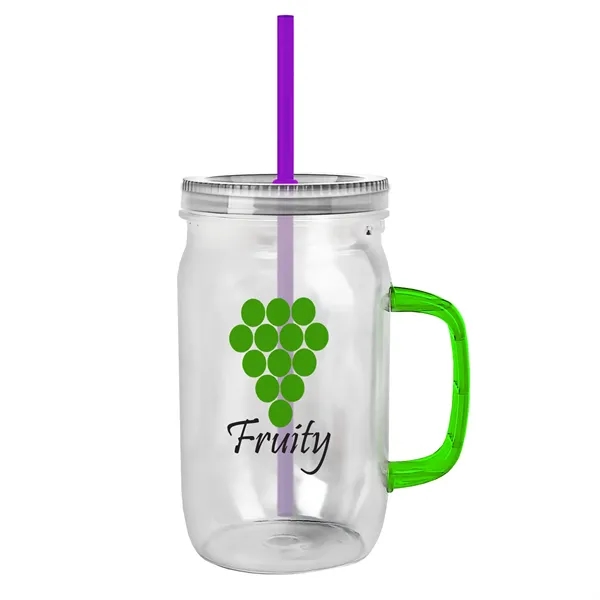 27 oz Mason Jar with Handle, straw and screw-on lid. Measurements... from ASI 40480 Koozie Group
