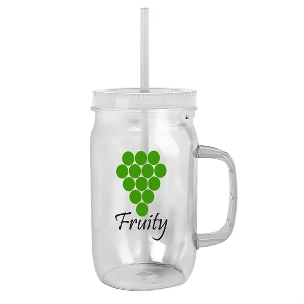 27 oz Mason Jar with Handle, straw and screw-on lid. Measurements... from ASI 40480 Koozie Group