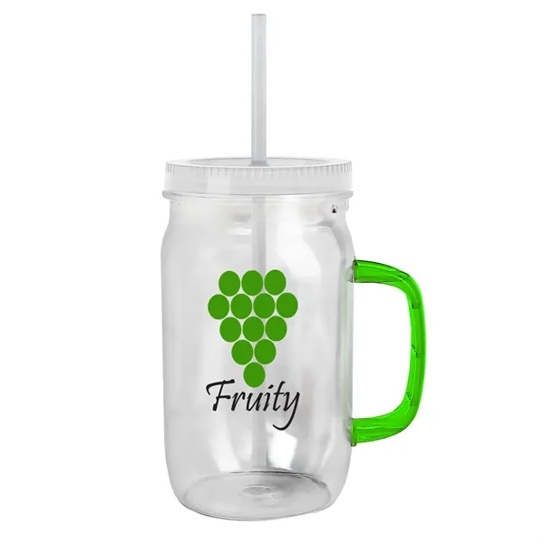 27 oz Mason Jar with Handle, straw and screw-on lid. Measurements... from ASI 40480 Koozie Group