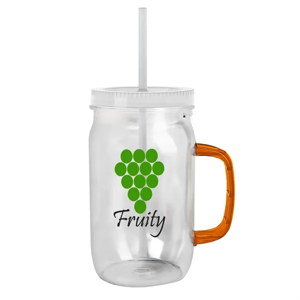 27 oz Mason Jar with Handle, straw and screw-on lid. Measurements... from ASI 40480 Koozie Group