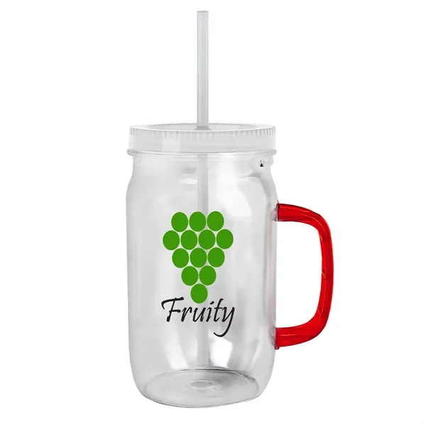 27 oz Mason Jar with Handle, straw and screw-on lid. Measurements... from ASI 40480 Koozie Group