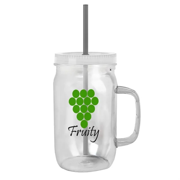 27 oz Mason Jar with Handle, straw and screw-on lid. Measurements... from ASI 40480 Koozie Group