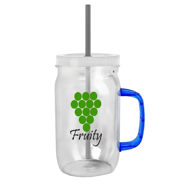 27 oz Mason Jar with Handle, straw and screw-on lid. Measurements... from ASI 40480 Koozie Group