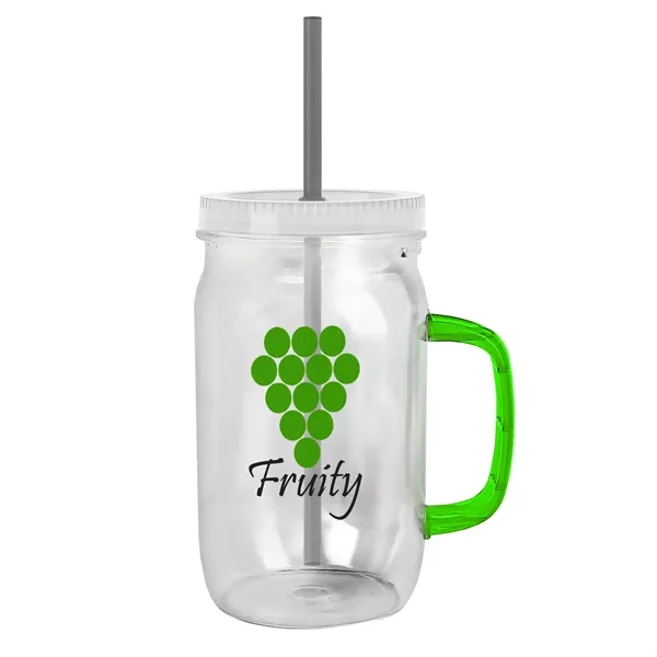 27 oz Mason Jar with Handle, straw and screw-on lid. Measurements... from ASI 40480 Koozie Group