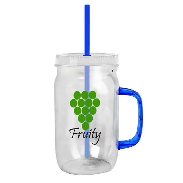 27 oz Mason Jar with Handle, straw and screw-on lid. Measurements... from ASI 40480 Koozie Group