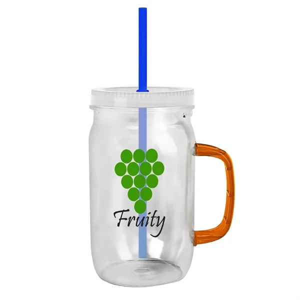 27 oz Mason Jar with Handle, straw and screw-on lid. Measurements... from ASI 40480 Koozie Group