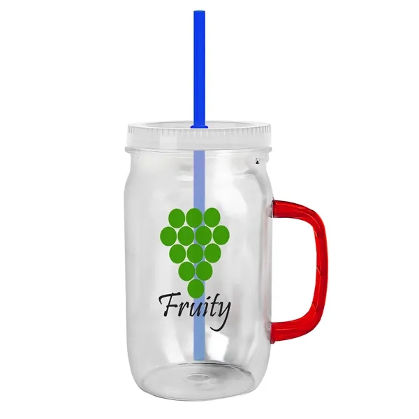 27 oz Mason Jar with Handle, straw and screw-on lid. Measurements... from ASI 40480 Koozie Group