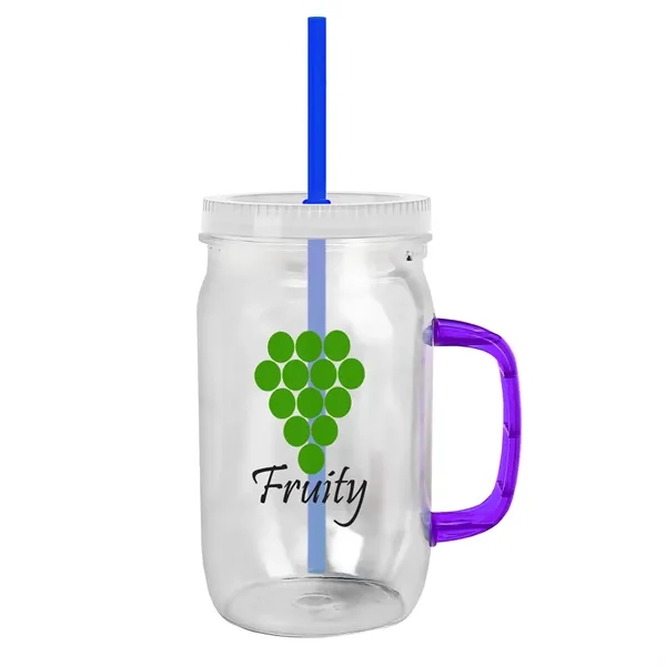 27 oz Mason Jar with Handle, straw and screw-on lid. Measurements... from ASI 40480 Koozie Group
