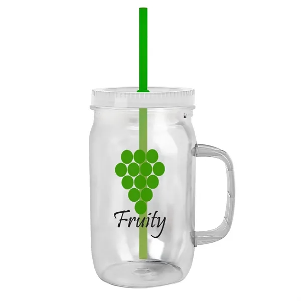 27 oz Mason Jar with Handle, straw and screw-on lid. Measurements... from ASI 40480 Koozie Group